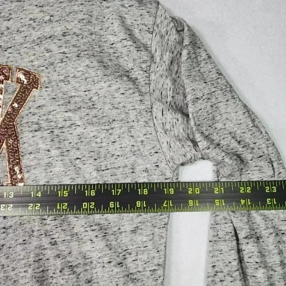 PINK Victoria's Secret Women's Bling T-shirt Small Rose Gold Sequin Logo LS Gray - Picture 8 of 14